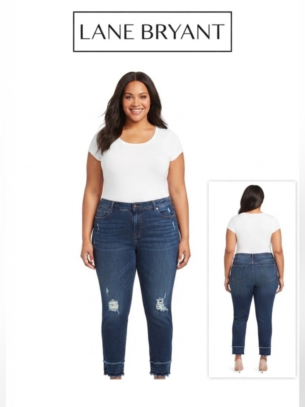 Lane Bryant Double Released Fringe Hem Distressed Skinny Jeans 18R